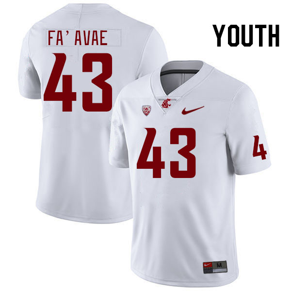 Youth #43 Tai Fa'avae Washington State Cougars College Football Jerseys Stitched Sale-White - Click Image to Close